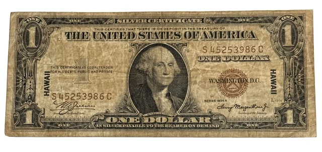 1935 A $1 One Dollar Bill Silver Certificate Hawaii Note