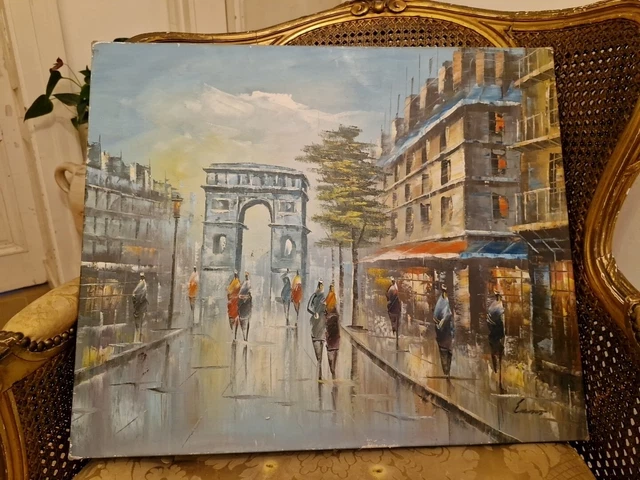 ANCIEN TABLEAU Huile Sur Toile Signée Thème Architecture EUR 50,00 - FR
