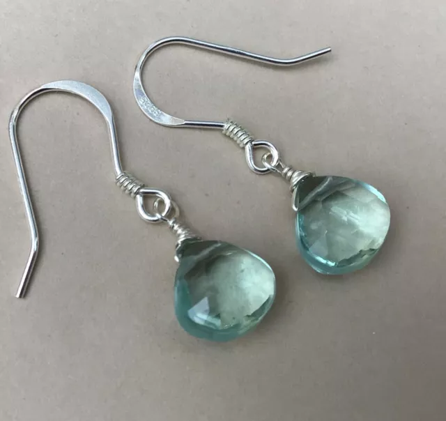 New Sundance Charm Sterling Silver Aquamarine Tone Briolette Handmade Earrings