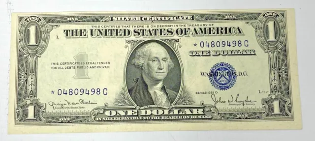 Single 1935 Series US Silver Certificate $1 Dollar AU Grade Paper Star Note