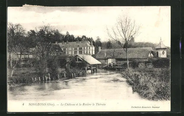 CPA Songeons, le Chateau et la Riviére le Thérain 1910