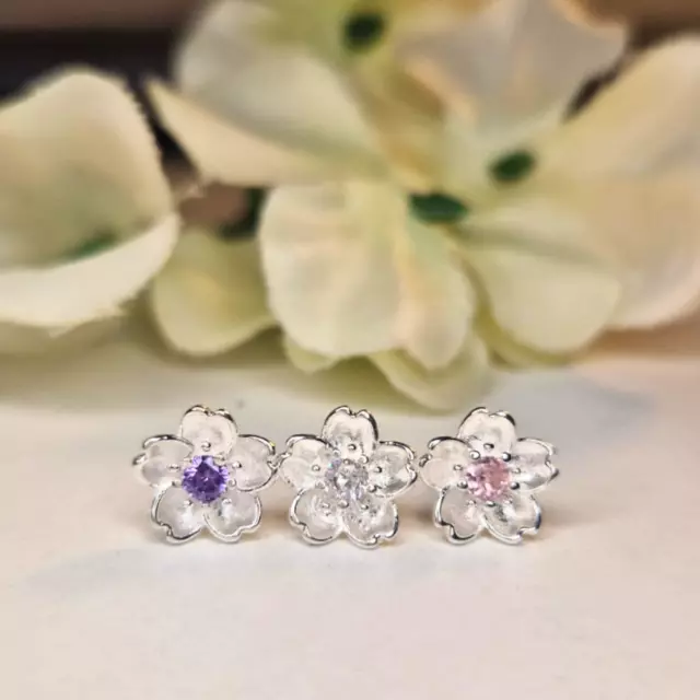 Crystal Flower Earrings Stud 925 Sterling Silver Women Girls Ear Jewellery gift