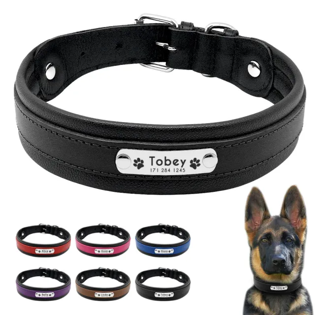 Personalized Dog Collar Custom Engraved Soft Leather Padded Large Dogs Collar