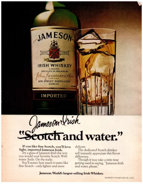 Jameson Irish Whiskey Scotch & Water Dublin Vintage Print Advertisement 1980