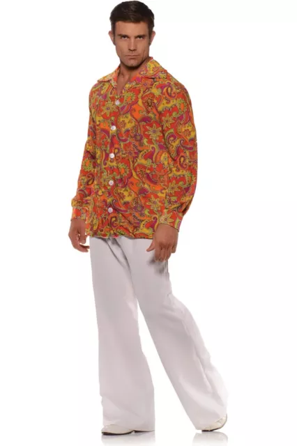 Adult Mens 60s Groovy Shirt 70s 80s Disco Festival Fancy Dress Party Costume