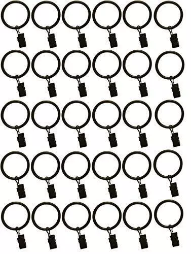 1.5-inch, Set of 30, Black - Metal Curtain Rings with Clips and Eyelets –