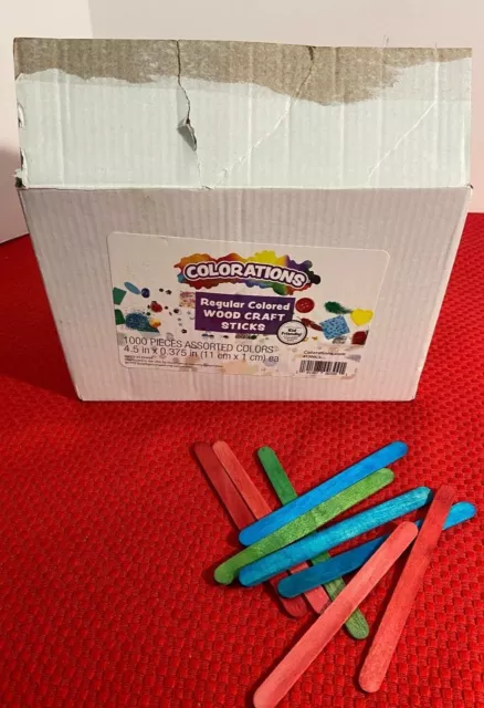 Colorations 1000 Colored Wood Popsicle Craft Sticks 4.5 In. Long By .375 In.