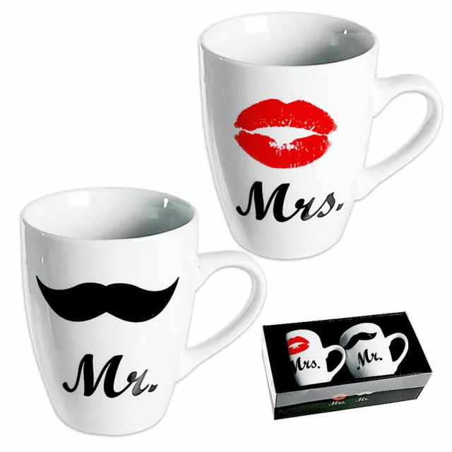 2er Set Mr & Mrs Kaffee Porzellan Becher Tee Paar Tasse Valentinstag Geschenkset