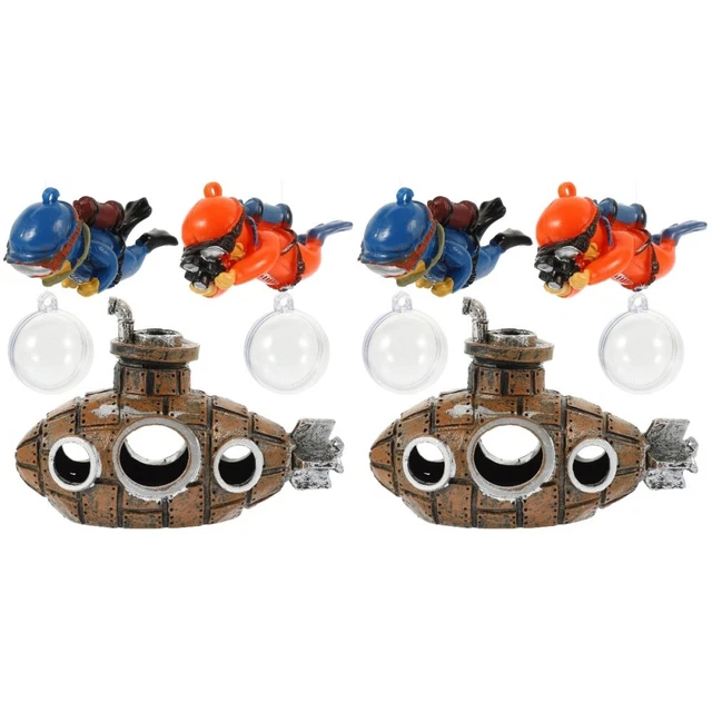 2 Sets Submarine Wreck Decoration Fish Tank Decorations Betta Toys