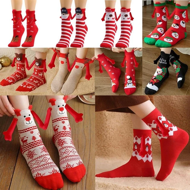 WUMZIRA Lot de 2 paires de chaussettes magnétiques avec mains 35-41 - Chaussettes avec bras magnétiques - Cadeau amusant pour femmes, hommes, amis, famille, partenaires, couple, enfants - Blanc