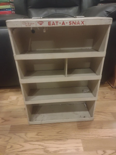 Vtg Tom's Snacks Vending Display Wood Case Honor System Eat A Snax Advertising