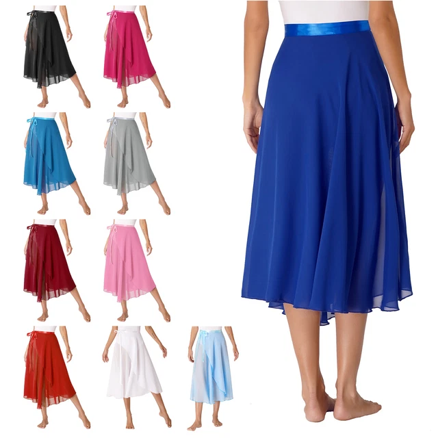 WOMEN LACE-UP FLOWY Skirt Ballet Modern Dance Training Costume High ...
