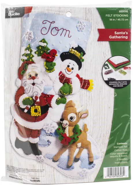 Bucilla Felt Stocking Applique Kit 18" Long-Santa's Gathering