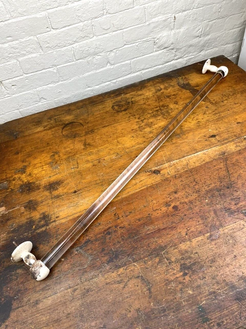 C.1935 30.75"L GLASS TOWEL BAR, 1" Dia w/ BRASS Wall Brackets