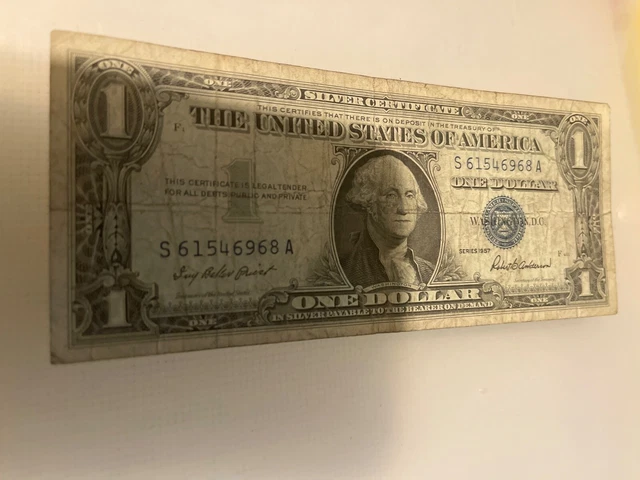 Silver Certificate 1957 1 Dollar Bill Paper Money One Currency Blue Seal Note