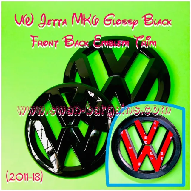 Full Black VW Volkswagen Jetta A6 MK6 A7 MK7 Front Grill Badge Rear Trunk Emblem