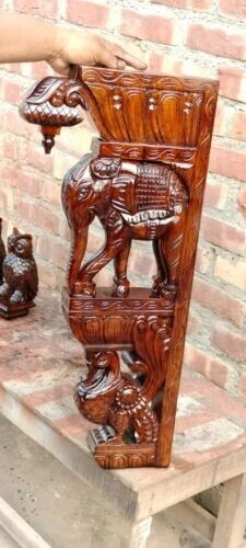 30" Large 2 pcs Elephant Statue Wall Bracket Wooden Corbel Shelf Support Home