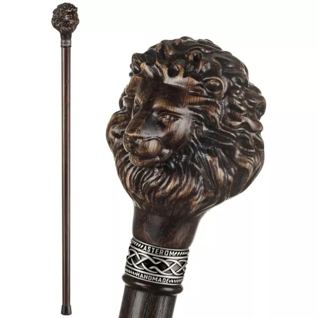 Lion Head Handle Walking Cane Stick Hand Carved Wooden Walking Stick X_Mass Gift