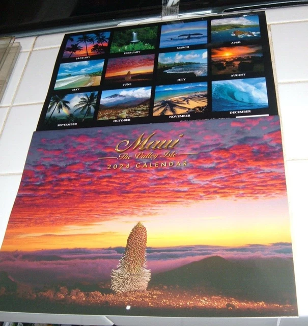 &MAUI VALLEY ISLE" of HAWAII 2024 WALL DESK 12MONTH CALENDAR 2.80