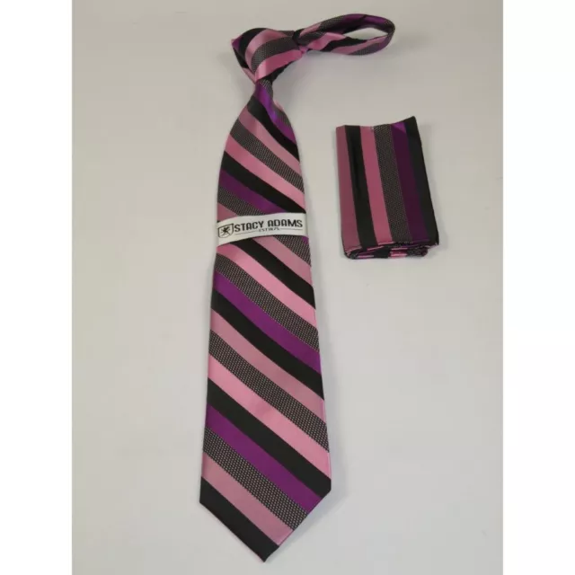 Men's Stacy Adams Tie and Hankie Set Woven Silky #Stacy42 Pink Stripe