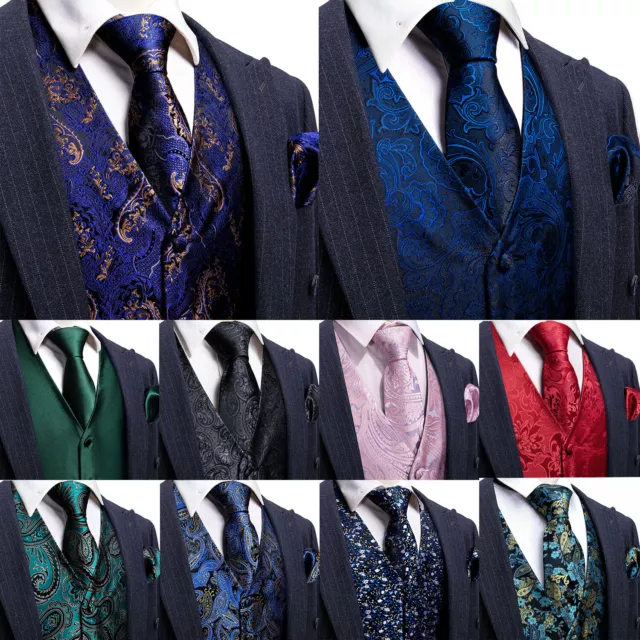 Mens Black Blue Red Paisley Dress Vest Neck Tie Hankie Set Suit Tuxedo Waistcoat