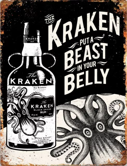 Kraken RUM VINTAGE TIN RETRO PLAQUE GARAGE BAR PUB MAN CAVE LARGE A4  METAL SIGN