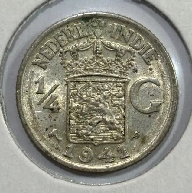 1941-P Netherlands East Indies 1/4 Gulden - Wilhelmina 0.720 Silver Coin