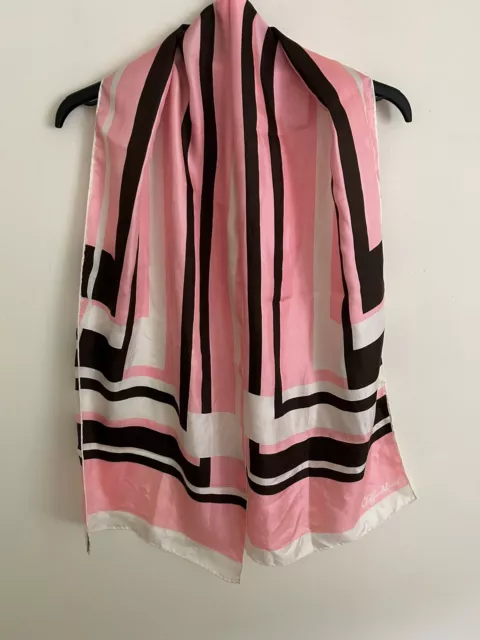 Sciarpa lunga vintage Clifford Bond seta rosa zucchero cioccolato seta bianca sciarpa lunga