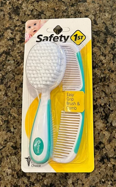 Safety 1st Easy Grip Brush and Comb Set Green Teal Soft Bristle Soft Grip