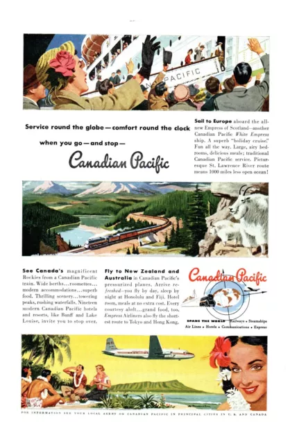 Canadian Pacific Steamships Railway Air Lines Express 1950 Print Ad 6.5"w x 10"t