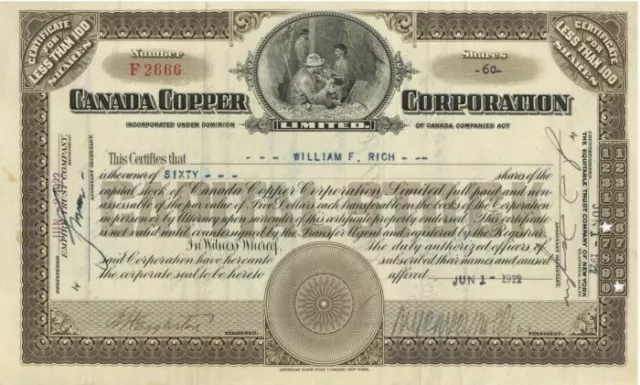Canada Copper Corp. - Stock Certificate - Mining Stocks