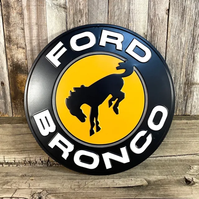 Ford Bronco 12" Round Metal Tin Sign Vintage Man Cave Garage New Sport Black