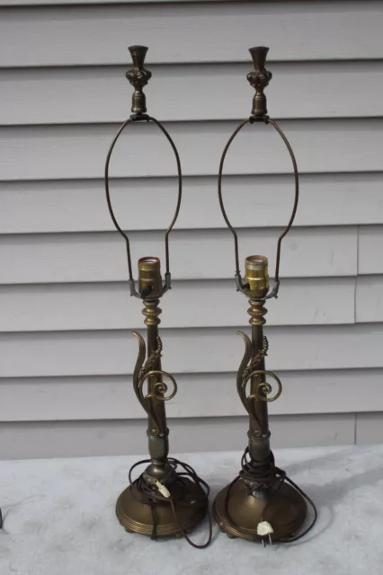 PAIR OF 2 Vintage Cast Metal & Brass Table Accent Lamps Solid Heavy MCM