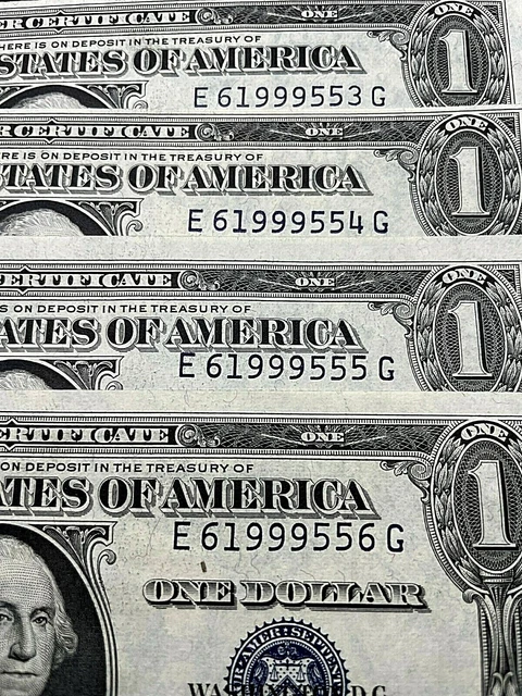 (4) 1935-D $1 Unc.crisp Silver Certificates Consecutive Notes Fancy  F1613W Wide