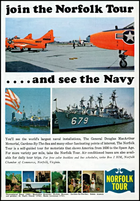 1964 USN Navy jets battle ships Norfolk Tour Virginia retro photo print ad adl89