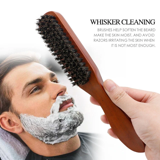 Hair Brush Wood Handle Natural Boar Bristle Men Beard Comb Styling Barber LEI