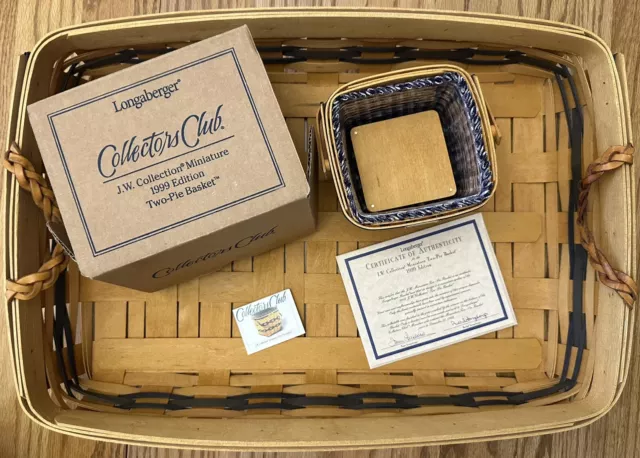 Longaberger Collectors Club Miniature Two-Pie Basket 1999 with Liner & Protector