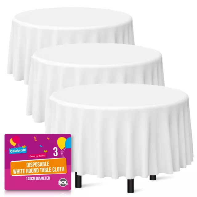 3 White Plastic Table Covers Round Tablecloth Disposable Wipe Clean Party Cloth