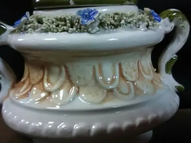 Unique Vtg.Bassano Italy Majolica Pottery Small Handled Sugar Bowl w/Lid 3
