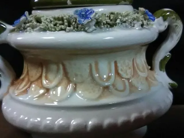 Unique Vtg.Bassano Italy Majolica Pottery Small Handled Sugar Bowl w/Lid 3