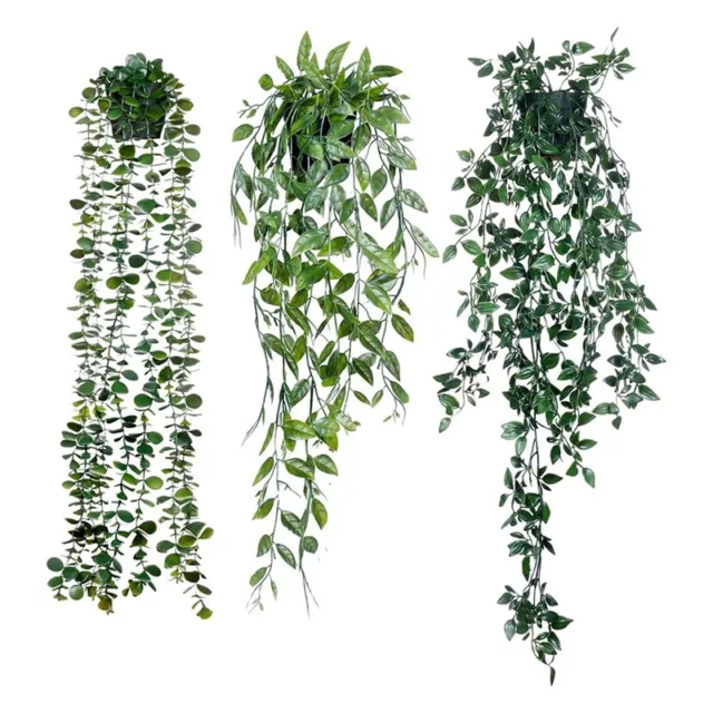 2X(Plantes Artificielles Suspendues, Paquet de 3, Eucalyptus Artificiel, Ve9507