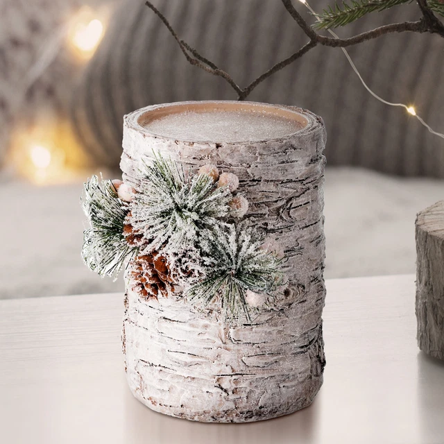 6" Resin Birch Pillar Candle Holder Natural Frost 6"