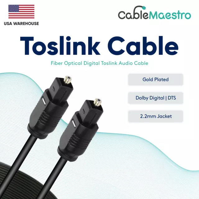 Fiber Optical Digital TOSLink S/PDIF Audio Cable 1.5ft 3ft 6ft 12ft 25ft 50ft