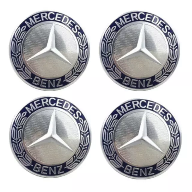 4 Logo Mercedes Bleu Enjoliveur Jante Cache Moyeu Centre De Roue Insigne 75mm FR