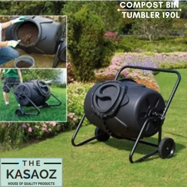 KASA Compost Bin Kitchen Food Waste Recycling Garden Composting Tumbler 190L