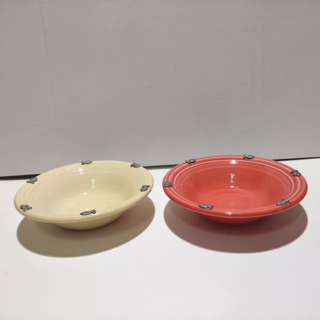 Fiesta Homer Laughlin Bowls For Cat or Dog With Metal Fish On Rim Lead  .Set 2.