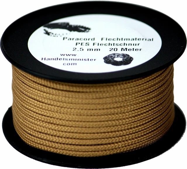 20m Paracord Flechtschnur 2,5mm braun / unifarbig / multicolor zum Flechten