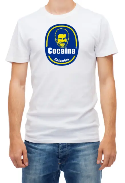 Pablo Escobar Colombia Cocaina, Manica Corta Bianco Uomo, T-Shirt F087