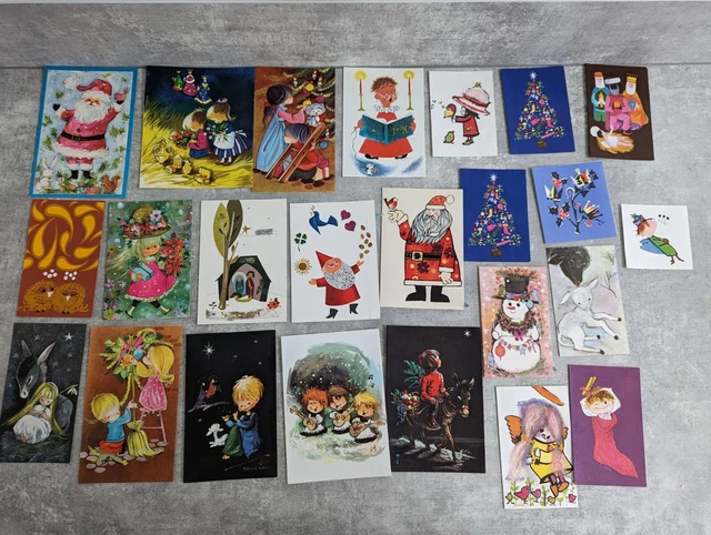 Vintage Retro Used Cute Childrens Christmas Cards x 24