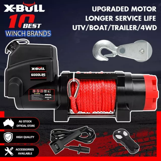 X-BULL 12v Electric Winch 6000LBS Synthetic Wireless Remote Boat Trailer ATV 4WD